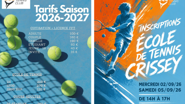 Crissey Ternnis Club - Inscriptions école de tennis saison 2026-2027